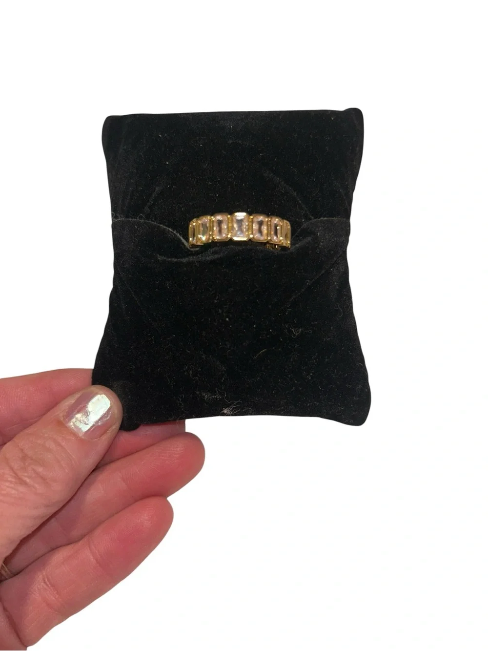 Gold Baguette-Style Crystal Band Ring -size 9